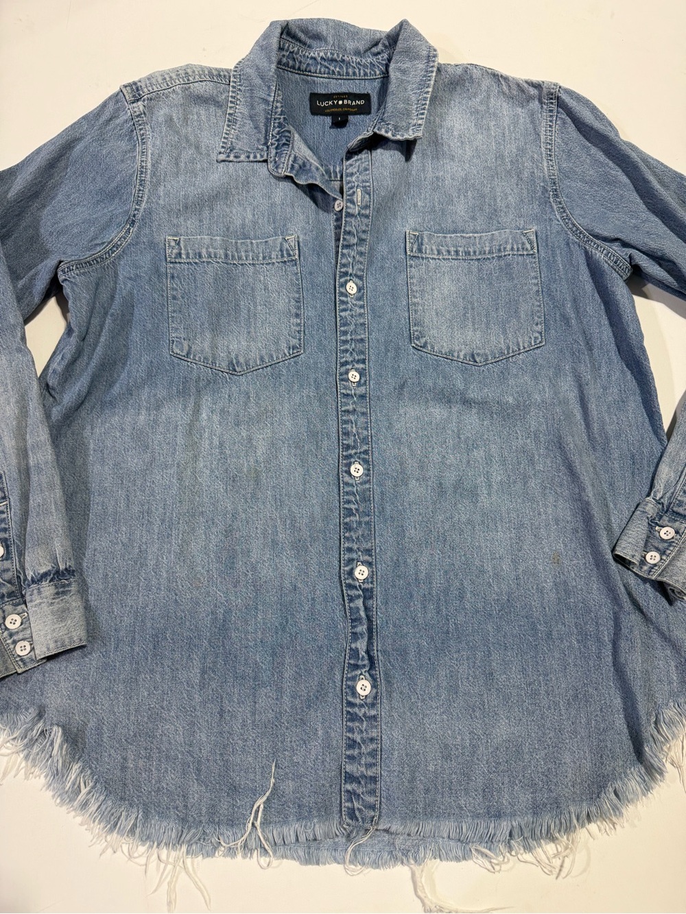 Lucky Brand Faded Blue Denim Button-Down Shirt